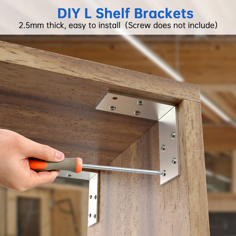 KOMOHOM (8PCS) L Brackets Heavy Duty 90 Degree Angle Bracket Galvanized Corner Brace  Angle Iron for Wood 90 Degree L Shape Bracket 3""x3""Metal Angle Shelf for Wood Beams Framing Fence - Image 2